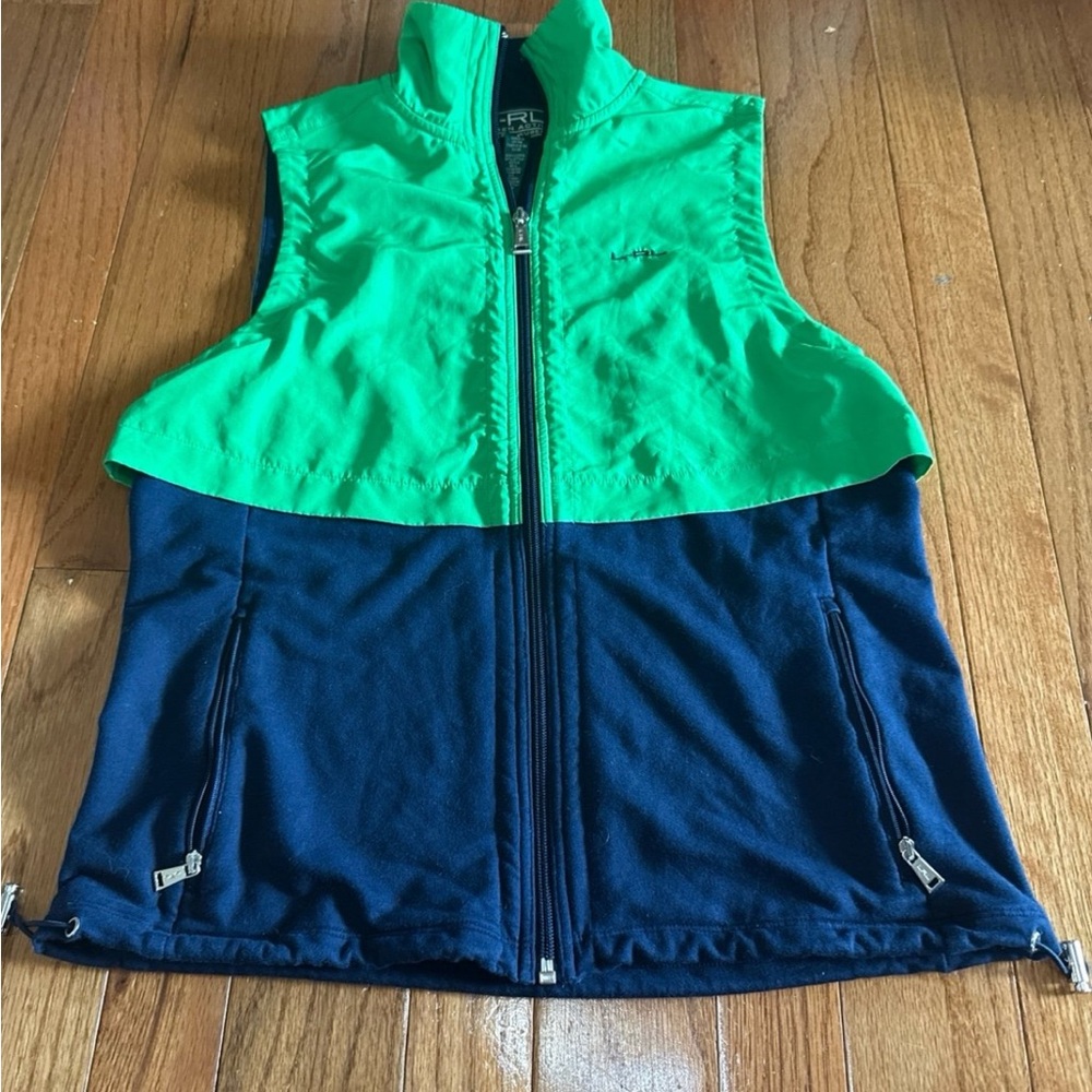 L-RL Ralph Lauren Active Green & Navy Blue Full Zip Vest Size Small